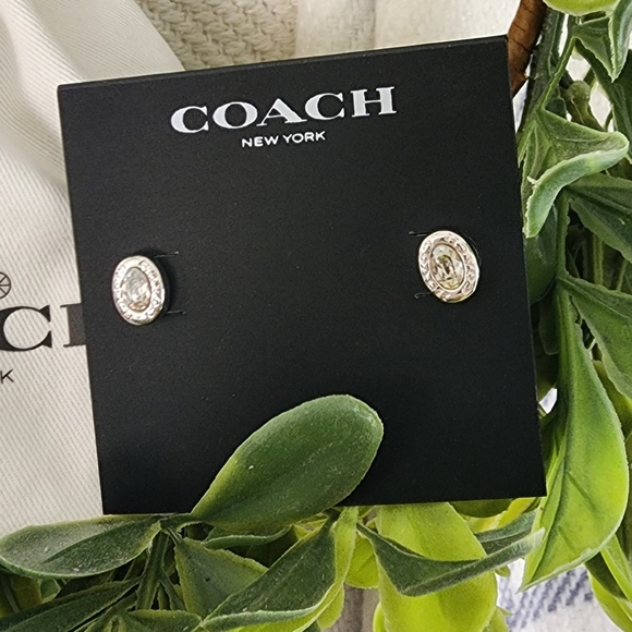 COACH Signature Logo Crystal Stud Earrings - Picture 4 of 5